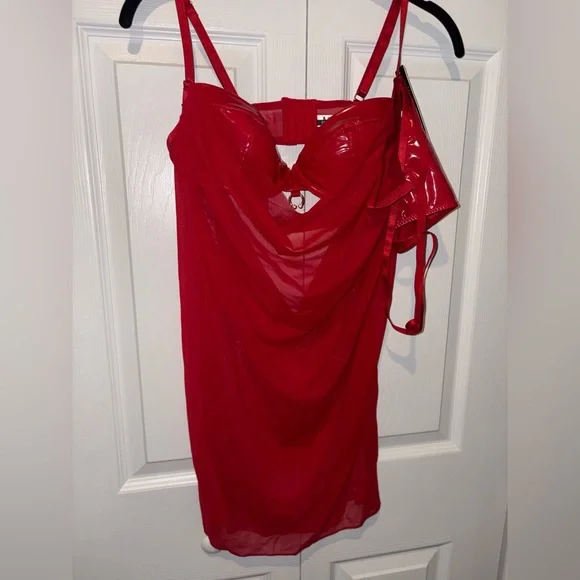 Fashion Nova Vibrant Red SEXY Mesh Babydoll Dress - Picture 3 of 6